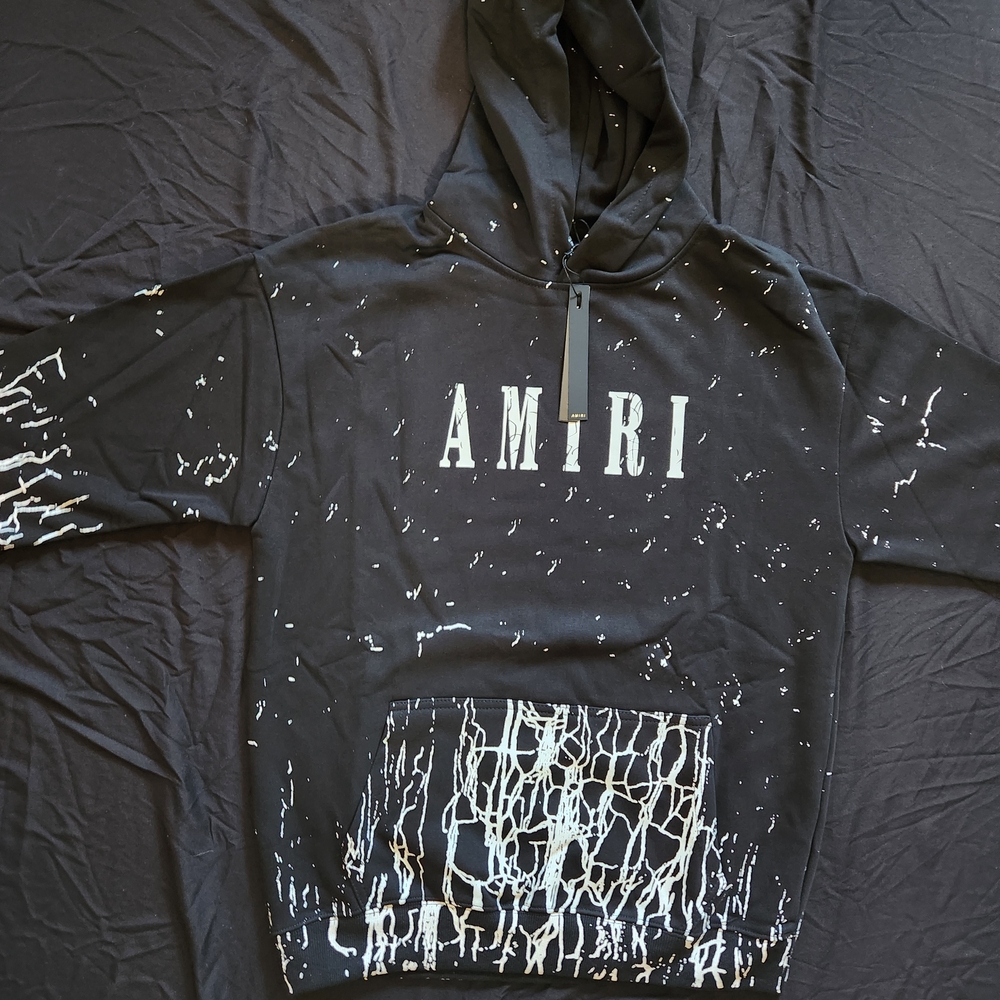 Amiri Black Hoodie with White Paint-Splatter